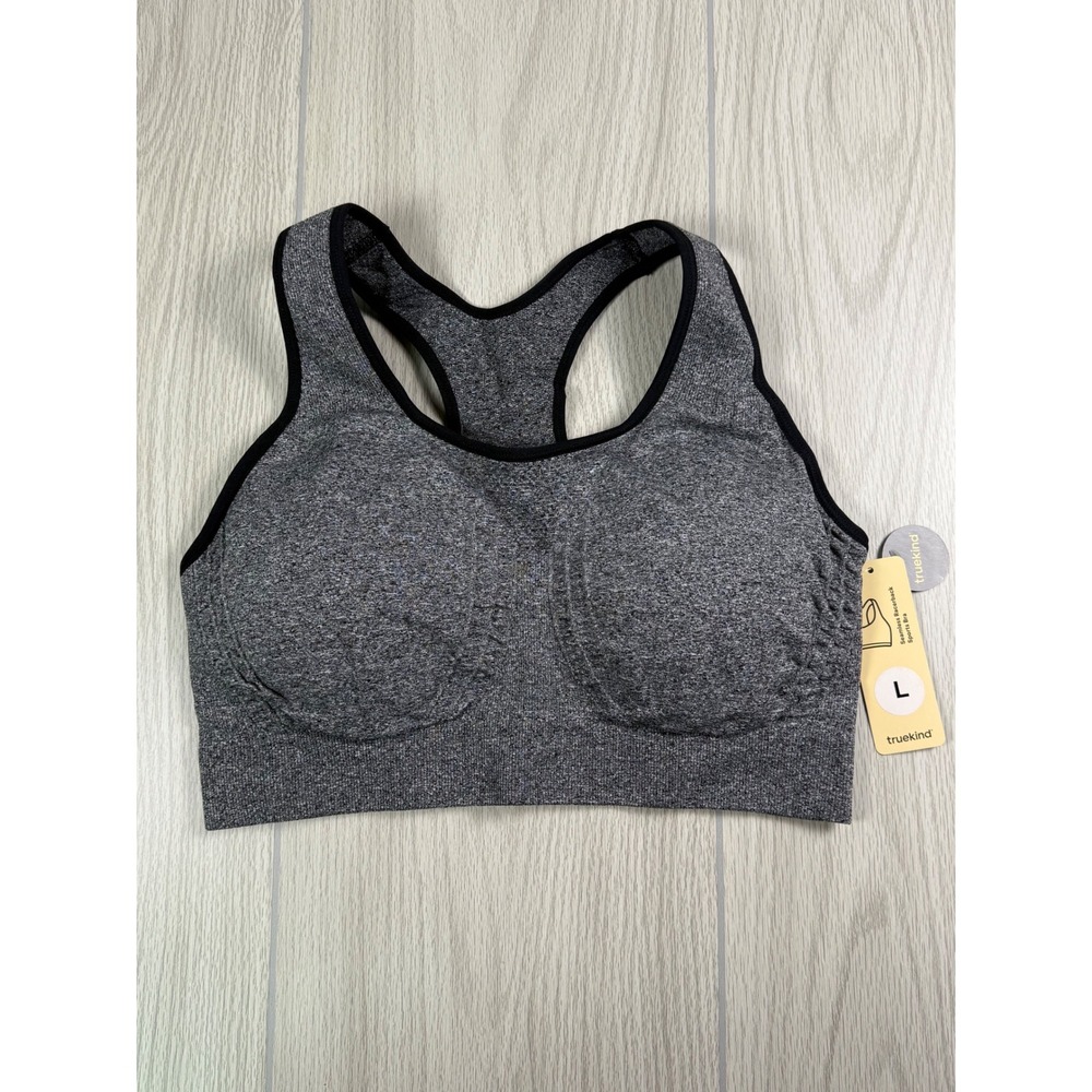 Truekind Seamless Racerback Sports Bra Heather Gray Size‎ L Athleisure Workout
